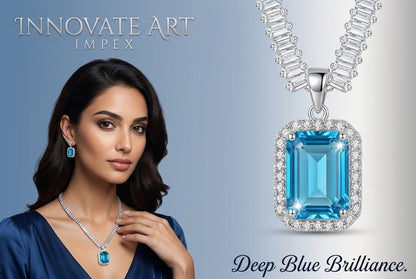 Close-up view of premium artificial Sky Blue Stone Diamond Style Necklace Set with Matching Earrings by Innovate Art Impex.