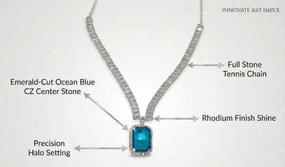 Close-up view of premium artificial Sky Blue Stone Diamond Style Necklace Set with Matching Earrings by Innovate Art Impex.