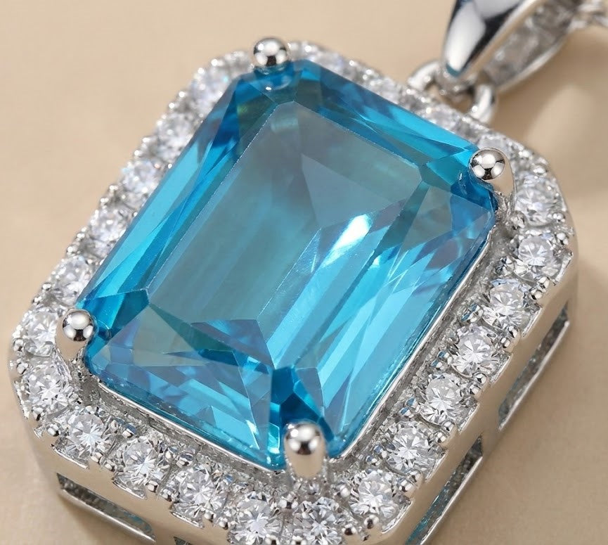 Close-up view of premium artificial Sky Blue Stone Diamond Style Necklace Set with Matching Earrings by Innovate Art Impex.