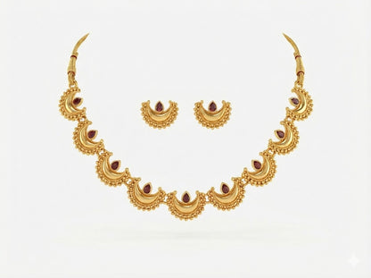 Close-up view of premium artificial Traditional Maharashtrian Chandrakor Rubu Red Stone Necklace Set   Gold Plated by Innovate Art Impex.